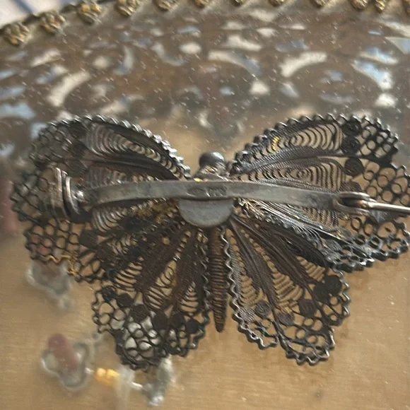 vintage sterling silver butterfly brooch black silver such delicate workmanship - Picture 5 of 8
